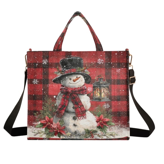 Wobogo Red Checkered Snowman Corduroy Tote Bag for Women Travel Crossbody Bag Purse Women Shoulder Bags Work Handbags Daily Commuter Bag 10.2×9inch