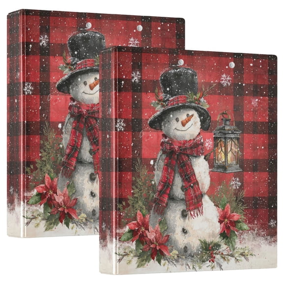 Wobogo Red Checkered Snowman File Folders Extra Large Capacity to Hold 200 Sheets of Documents Hard Shell Ring Binder for School Home Office