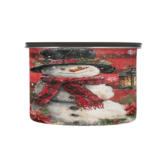 Wobogo Red Checkered Snowman Food Storage Jars 304 Food Grade Stainless Steel Canisters With Vacuum Airtight Lids for Coffee Snacks Nuts Cereal 500ML