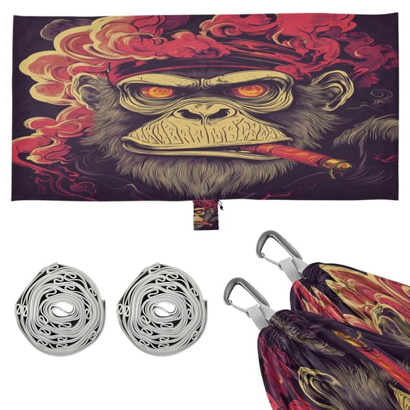 Wobogo Red Eyes Orangutan Pattern Camping Hammocks 330 lb Capacity with Tree Straps and Hanging Pockets for Outside Hiking Beach Backpack Travel