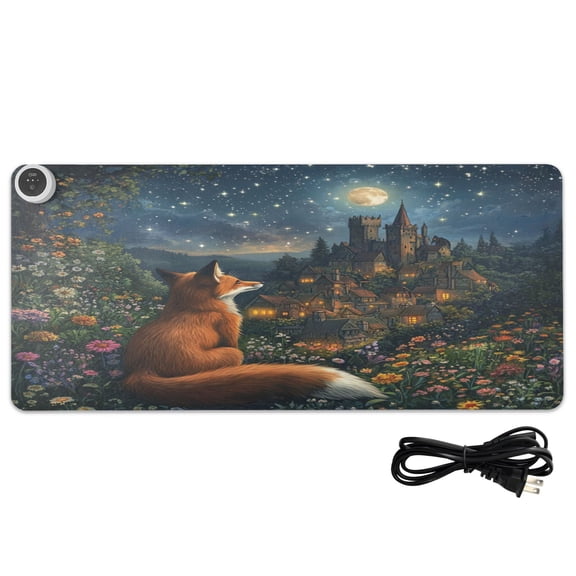 Wobogo Red Fox Journey Heated Mouse Pad Extra-Large Desk Mat With 3 Heating Levels and 3-hour Auto Shut-Off Protection Ideal for Computer Keyboards Home Office Hand-warming Essential 31.5in 13in