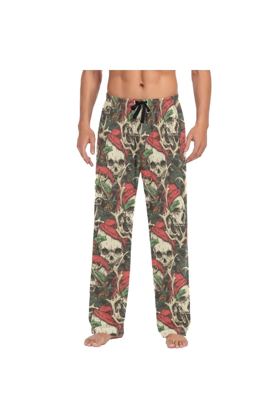 Wobogo Red Hat Skull Pajama Pants For Men Men's Separate Bottoms Lounge Pants
