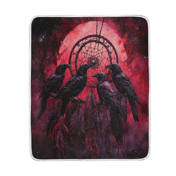 Wobogo Red Moon Crow Flannel Fleece Bed Blanket as Bedspread Coverlet Sofa blankets (80x60in) Soft Lightweight Warm and Cozy