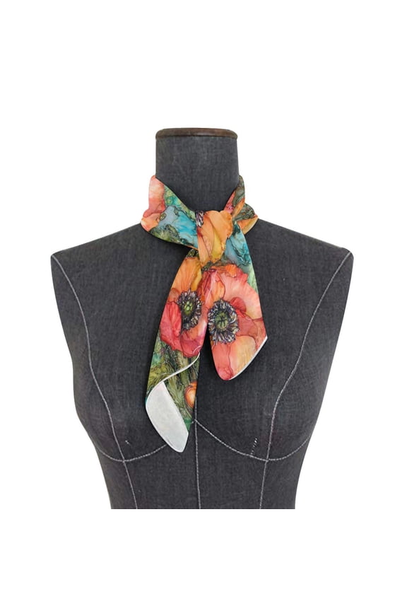 Wobogo Red Poppies Square Scarf 23.62 x 23.62 In Lightweight Polyester Silk-Feel Neck Scarf for Women Fashion Head Scarf Hair Wrap Bandana