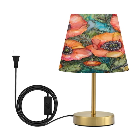 Wobogo Red Poppies Table Lamps Three-channel Adjustable Lighted Antique Brass Metal Base Simple Modern Style for Bedroom Nightstands Living Room and Office