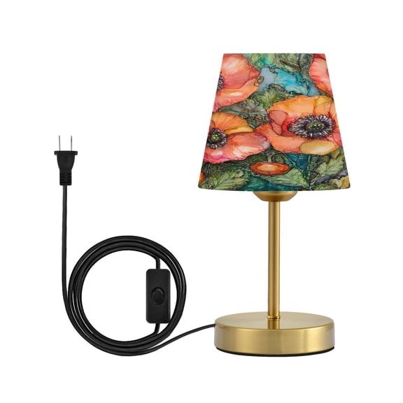 Wobogo Red Poppies Table Lamps Three-channel Adjustable Lighted Antique Brass Metal Base Simple Modern Style for Bedroom Nightstands Living Room and Office