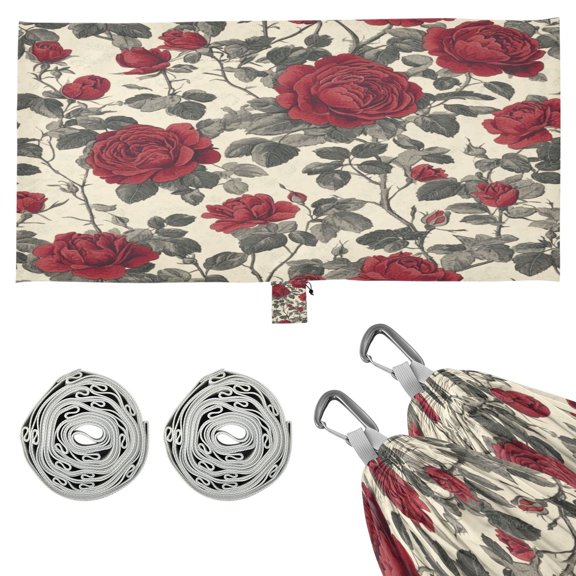 Wobogo Red Rose Camping Hammocks 330 lb Capacity with Tree Straps and Hanging Pockets for Outside Hiking Beach Backpack Travel