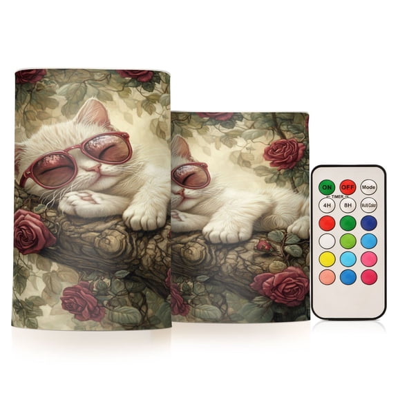 Wobogo Red Rose Cat Combo Flameless Flickering Candle Light with Remote Control and Timer for Romantic Atmosphere