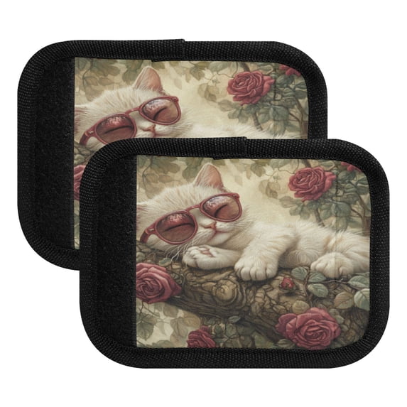 Wobogo Red Rose Cat Luggage Handle Wrap 2Pcs Suitcase Identifier Travel Accessories Affordable Durable Concealed Tag For Airport Leaf