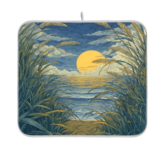 Wobogo Reed Marsh Sunrise Kitchen Drying Mat Heat Resistant Drainage with Non-Slip Rubber Backing Hides Stains Super Absorbent Easy to Clean 16×18in