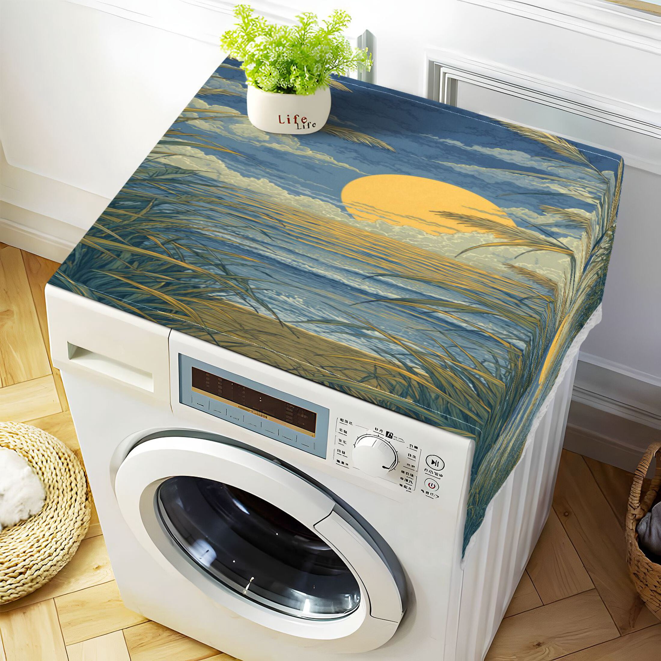 Wobogo Reed Marsh Sunrise Washing Machine Cover Dustproof Washer Dryer Cover Waterproof Laundry Room Decorative Protector