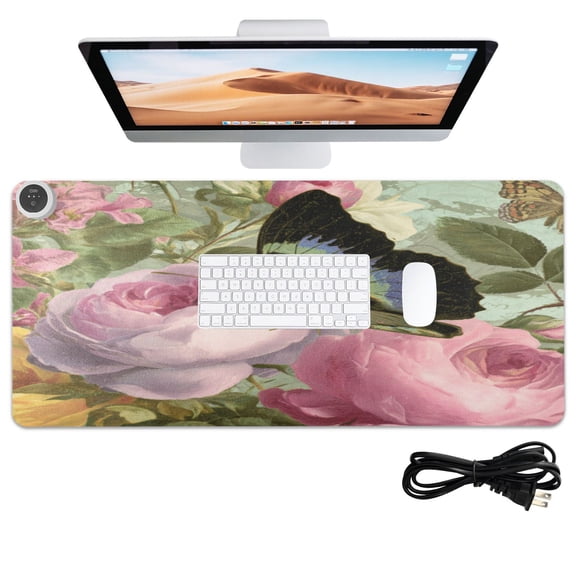 Wobogo Retro Butterfly Heated Mouse Pad Extra-Large Desk Mat With 3 Heating Levels and 3-hour Auto Shut-Off Protection Ideal for Computer Keyboards Home Office Hand-warming Essential 31.5in  13in