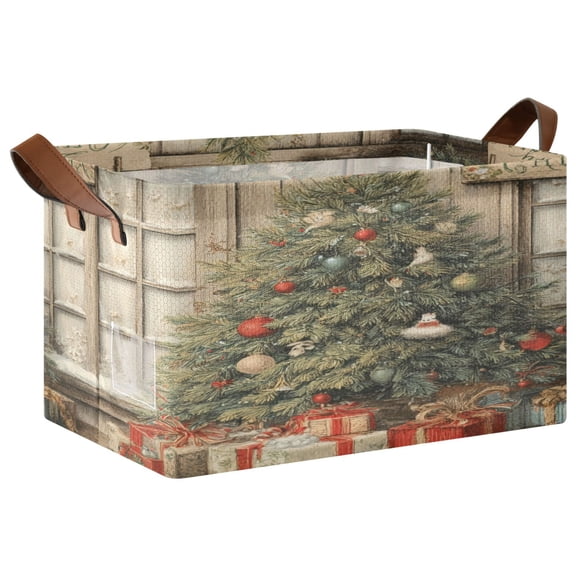 Wobogo Retro Christmas Tree Storage Basket 16.9×11.4×10in Collapsible Oversized with Metal Iron Frame