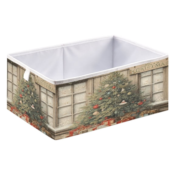 Wobogo Retro Christmas Tree Storage Basket Foldable Easy to Clean Durable with Hollow Support Plate with Handle 15.75x10.63x6.96in