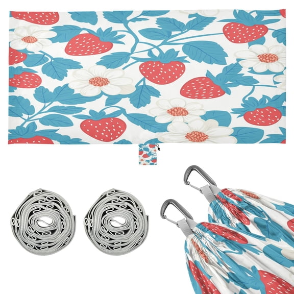 Wobogo Retro Strawberry and Daisy Pattern Camping Hammocks 330 lb Capacity with Tree Straps and Hanging Pockets for Outside Hiking Beach Backpack Travel