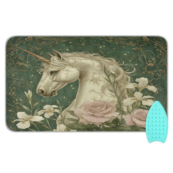 Wobogo Retro Unicorn Ironing Mat Blanket Quilted Washer Dryer Heat Resistant Pad Foldable for Easy Storage