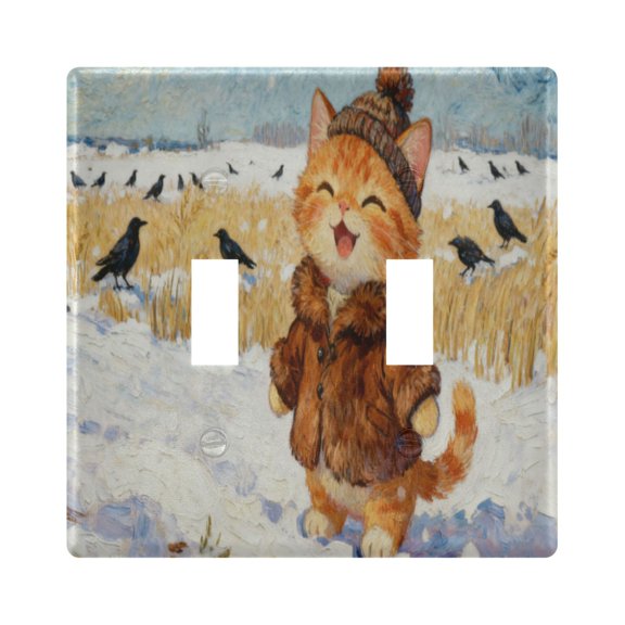 Wobogo Rice Field Kittens 2-hole Switch Plates PC Flame Retardant Plastic Material Glossy Finish Smooth Touch 4.56x4.48x0.27in