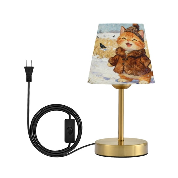 Wobogo Rice Field Kittens Table Lamps Three-channel Adjustable Lighted Antique Brass Metal Base Simple Modern Style for Bedroom Nightstands Living Room and Office