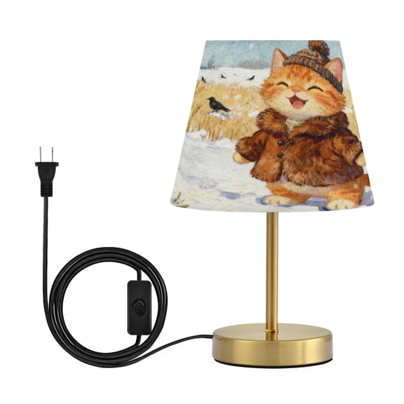 Wobogo Rice Field Kittens Table Lamps Three-channel Adjustable Lighted Antique Brass Metal Base Simple Modern Style for Bedroom Nightstands Living Room and Office