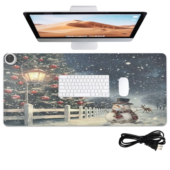 Wobogo Roadside Snowman Heated Mouse Pad Extra-Large Desk Mat With 3 Heating Levels and 3-hour Auto Shut-Off Protection Ideal for Computer Keyboards Home Office Hand-warming Essential 31.5in × 13in