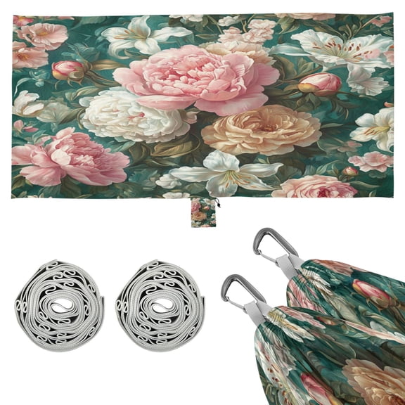 Wobogo Rococo Floral Camping Hammocks 330 lb Capacity with Tree Straps and Hanging Pockets for Outside Hiking Beach Backpack Travel