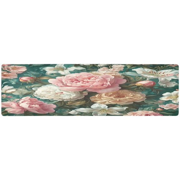 Wobogo Rococo Floral Long Dining Table Decor Trivet Heat Resistant Silicone Mat for Coffee Maker Air Fryer Non Slip Desk Pad