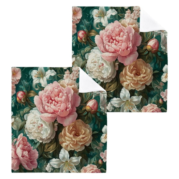 Wobogo Rococo Floral Square Cotton Towel Set of 2 Soft and Skin-friendly with Good Absorbency 12×12in