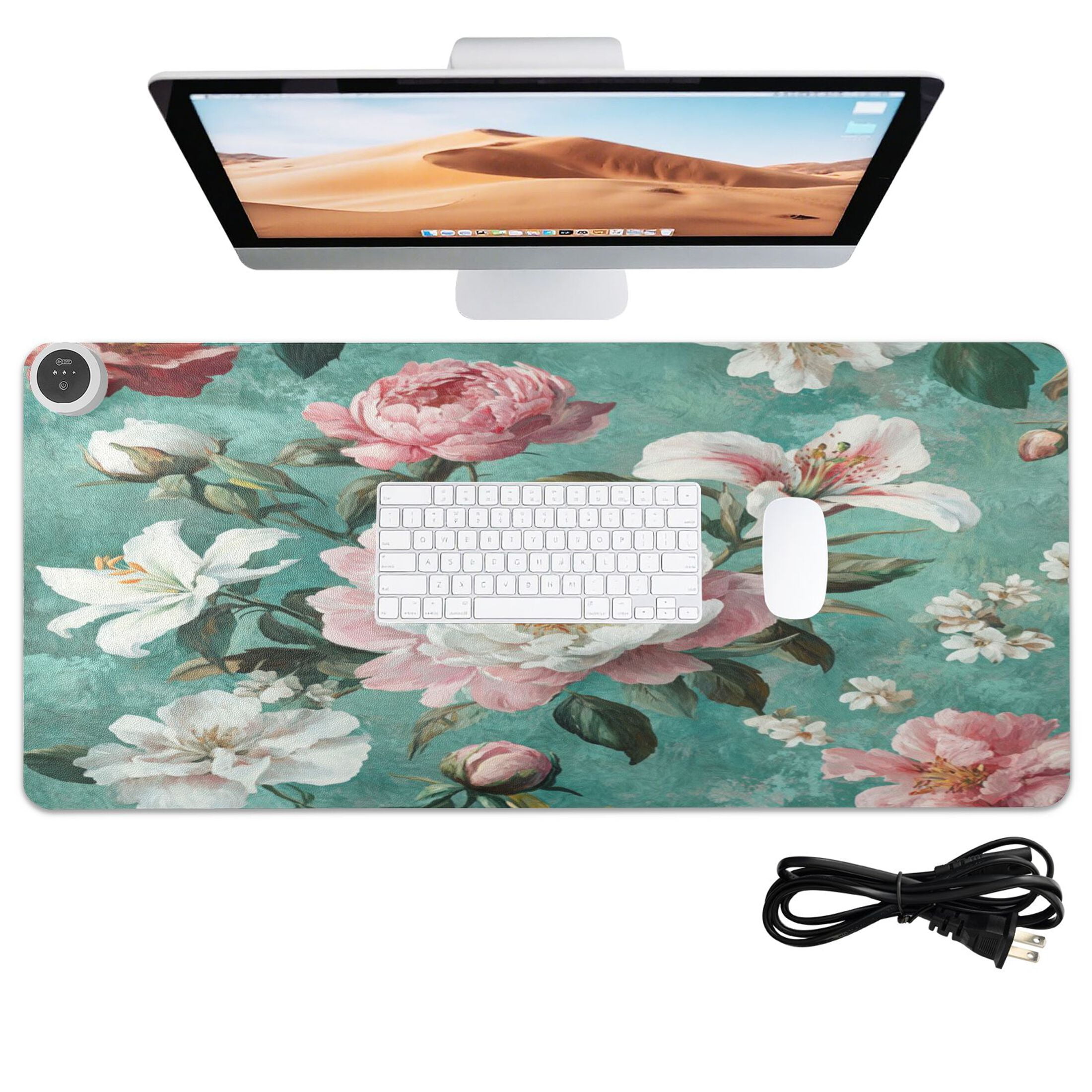 Wobogo Rococo Florals Heated Mouse Pad Extra-Large Desk Mat With 3 Heating Levels and 3-hour Auto Shut-Off Protection Ideal for Computer Keyboards Home Office Hand-warming Essential 31.5in × 13in
