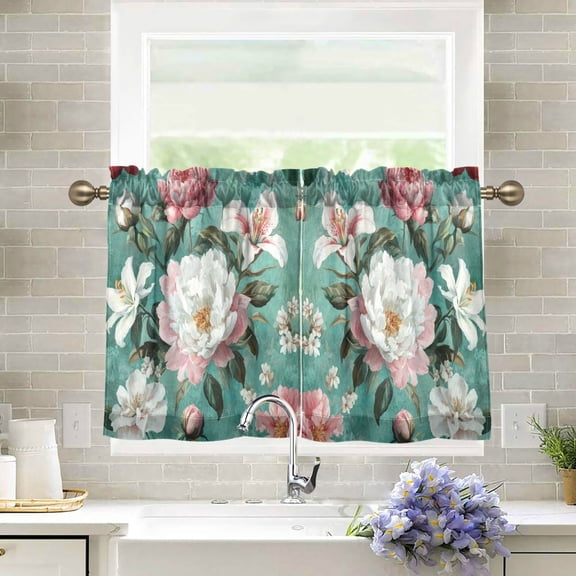 Wobogo Rococo Florals Kitchen Curtains 2 Piece Set Farmhouse Country Style Light Filtering Small Window Drapes Suitable for Bathroom Laundry Room and RV 27x24in