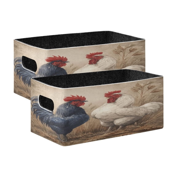 Wobogo Rooster Decorative Folding Storage Basket Set of 2 for Desktop Bedroom Living Room Dressing Table