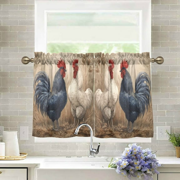 Wobogo Rooster Kitchen Curtains 2 Piece Set Farmhouse Country Style Light Filtering Small Window Drapes Suitable for Bathroom Laundry Room and RV 27x24in