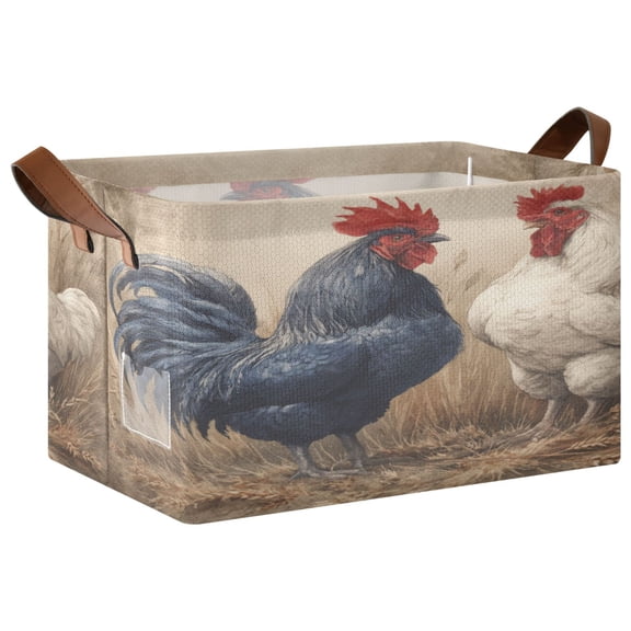 Wobogo Rooster Storage Basket 16.9×11.4×10in Collapsible Oversized with Metal Iron Frame