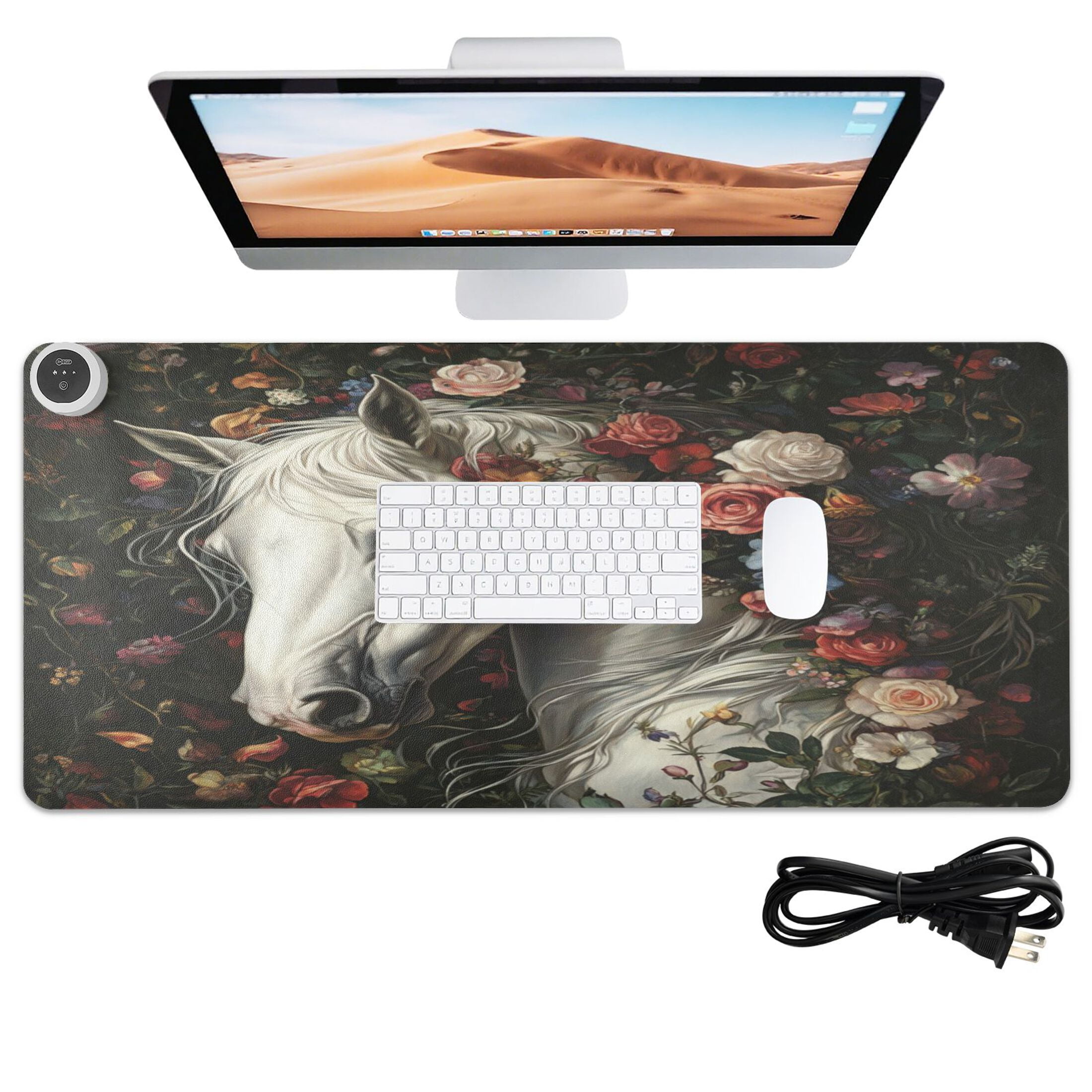 Wobogo Rose Of Horse Heated Mouse Pad Extra-Large Desk Mat With 3 Heating Levels and 3-hour Auto Shut-Off Protection Ideal for Computer Keyboards Home Office Hand-warming Essential 31.5in × 13in