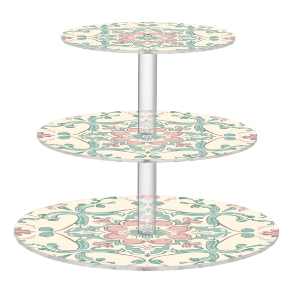 Wobogo Rose Red Boho Pattern 3 Tier Acrylic Cake Stand with Clear Round Hold for Wedding Holiday Birthday Baby Shower Tea Party