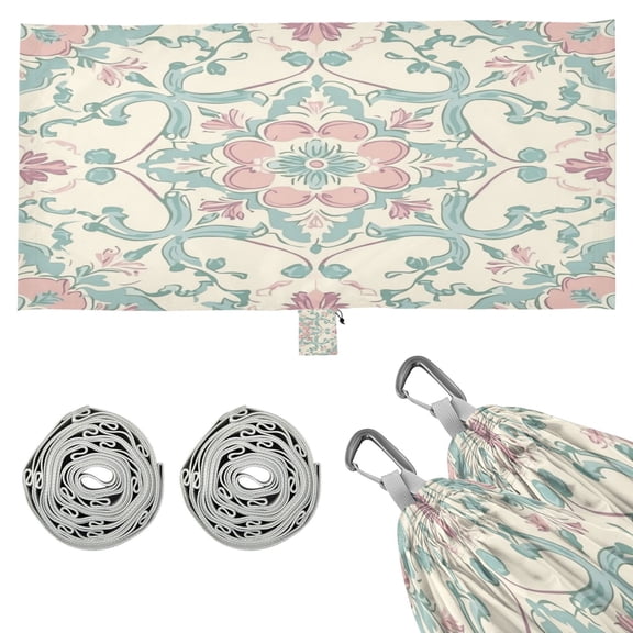 Wobogo Rose Red Boho Pattern Camping Hammocks 330 lb Capacity with Tree Straps and Hanging Pockets for Outside Hiking Beach Backpack Travel