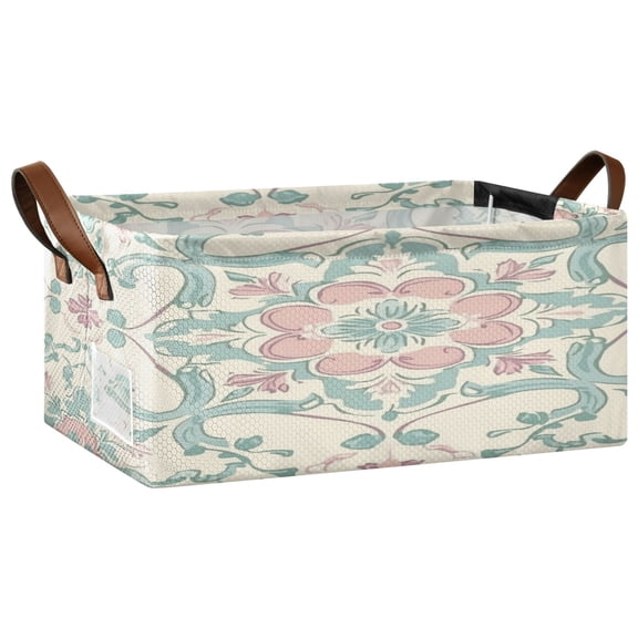 Wobogo Rose Red Boho Pattern Storage Basket Soccer Plaid Fabric Oversized Collapsible Hoard Box with Metal Iron Frame 16.9×11.4×7.7in