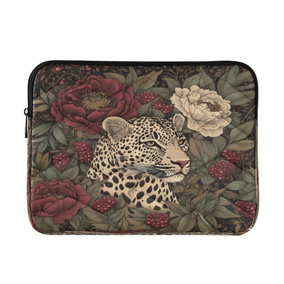 Wobogo Roses Leopard Laptop Sleeve 13.4 inch Lightweight Zipper Design Soft Padded Protection Against Scratches and Impacts