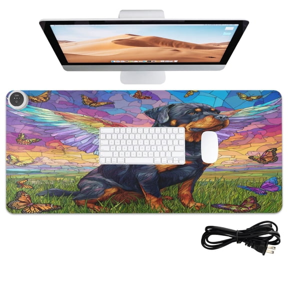 Wobogo Rottweiler Dog Heated Mouse Pad Extra-Large Desk Mat With 3 Heating Levels and 3-hour Auto Shut-Off Protection Ideal for Computer Keyboards Home Office Hand-warming Essential 31.5in 13in