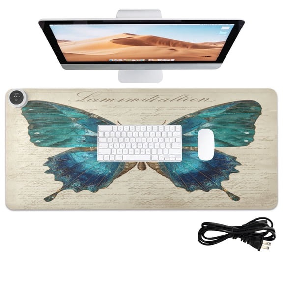 Wobogo Royal Blue Butterfly Heated Mouse Pad With 3 Heating Levels and 3-hour Auto Shut-Off Protection Ideal for Computer Keyboards Home Office Hand-warming Essential