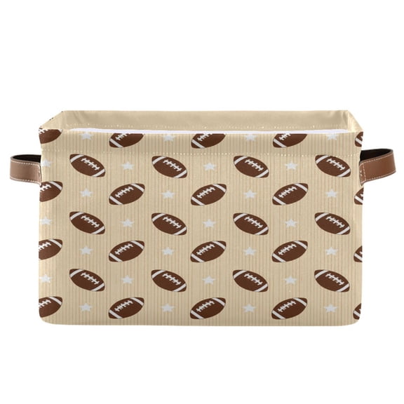 Wobogo Rugby Stripes Square Storage Basket with Waterproof Canvas and PE Lining Durable PU Leather Handles 14.2×10.2×8.3in