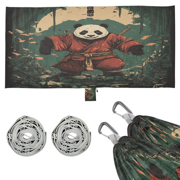 Wobogo Samurai Panda Pattern Camping Hammocks 330 lb Capacity with Tree Straps and Hanging Pockets for Outside Hiking Beach Backpack Travel