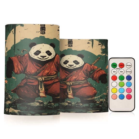 Wobogo Samurai Panda Pattern Combo Flameless Flickering Candle Light with Remote Control and Timer for Romantic Atmosphere