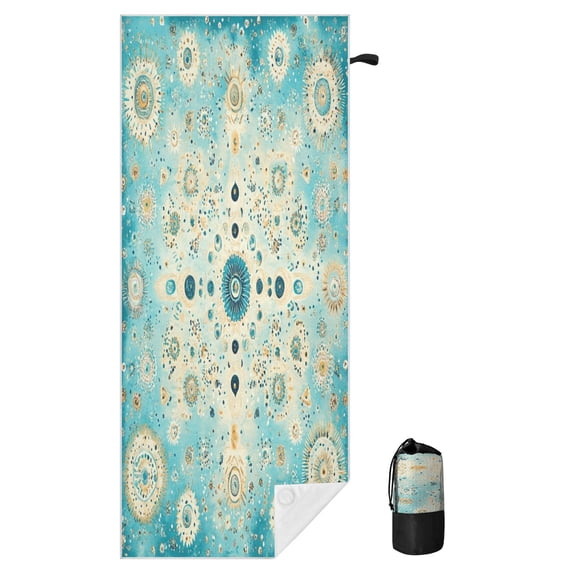 Wobogo Sand Free Beach Towel Moroccan Style Pattern Quick Dry Waffle Towel with Magnet Corners Travel Pool Camping