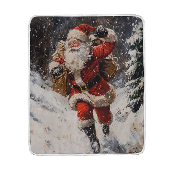 Wobogo Santa Claus Delivers Gifts in The Snow Flannel Fleece Bed Blanket as Bedspread Coverlet Sofa blankets (50x60in) Soft Lightweight Warm and Cozy
