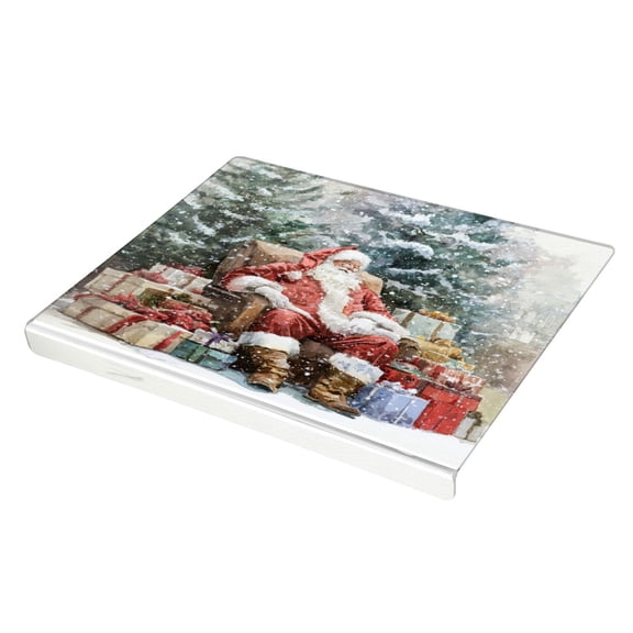 Wobogo Santa Claus Gift Pile Acrylic Cutting Board with Counter Lip 16.5"x13.4 Perfect for Bread Meat Veggies & More Great Kitchen Essential Gadgets & Decor