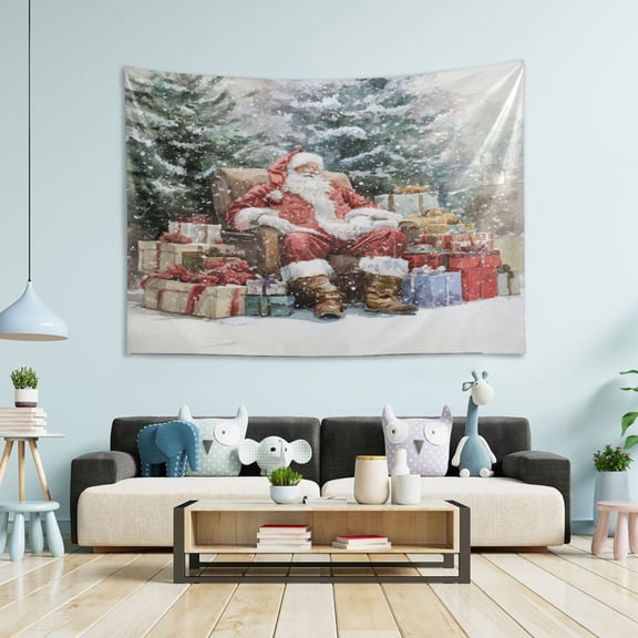 Wobogo Santa Claus Gift Pile Tapestry 60×40in Home Living Room Bedroom Wall Hanging Ornaments