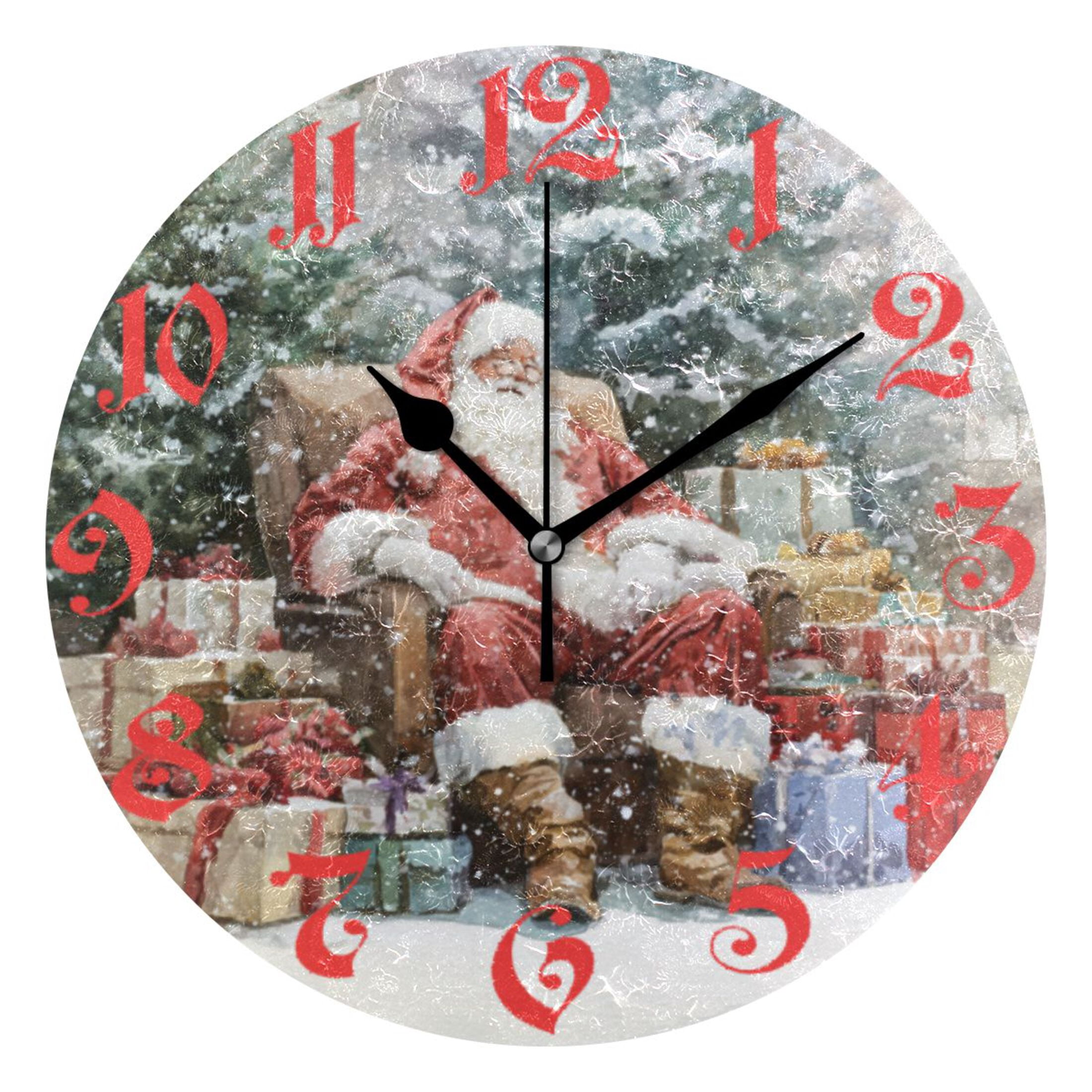 Sata Clock Wobogo Santa Claus Gift Pile Wall Clock 10in Silent Mechanism Battery ...