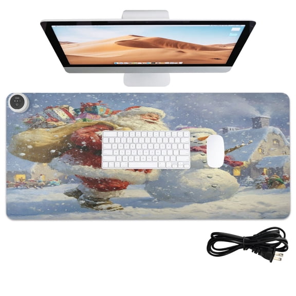 Wobogo Santa Claus and Snowman Heated Mouse Pad Extra-Large Desk Mat With 3 Heating Levels and 3-hour Auto Shut-Off Protection Ideal for Computer Keyboards Home Office Hand-warming Essential 31.5in ×