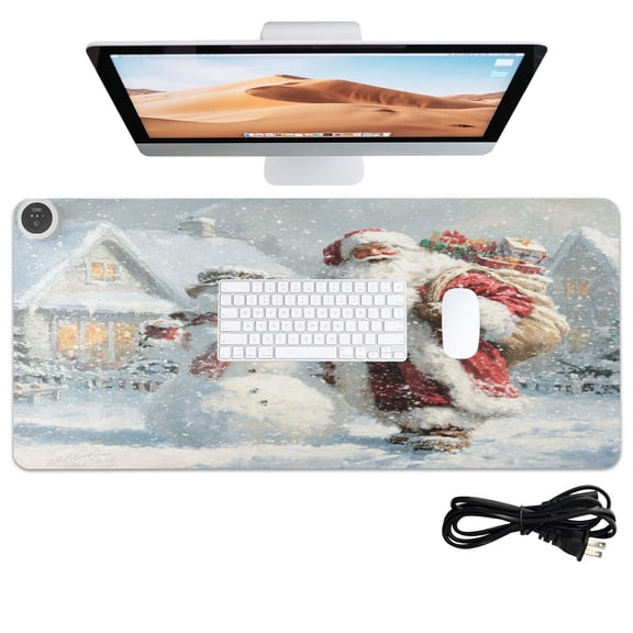 Wobogo Santa Claus and Snowmen Heated Mouse Pad Extra-Large Desk Mat With 3 Heating Levels and 3-hour Auto Shut-Off Protection Ideal for Computer Keyboards Home Office Hand-warming Essential 31.5in ×