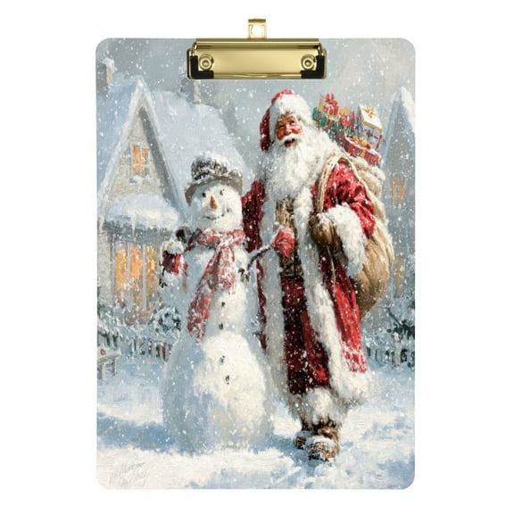 Wobogo Santa Claus and Snowmen Acrylic Writing Pad Gold Clip Stardard Size A4 Office Decorative for Students Workers 12.5×9in